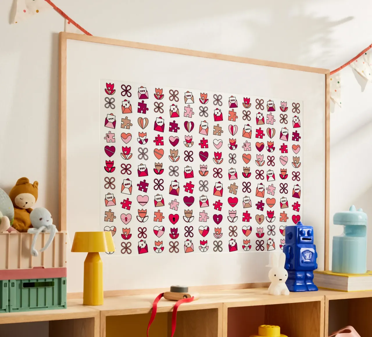 Buon San Valentino Design con cuori e fiori rosa. poster con telaio in alluminio da CreatedbySon