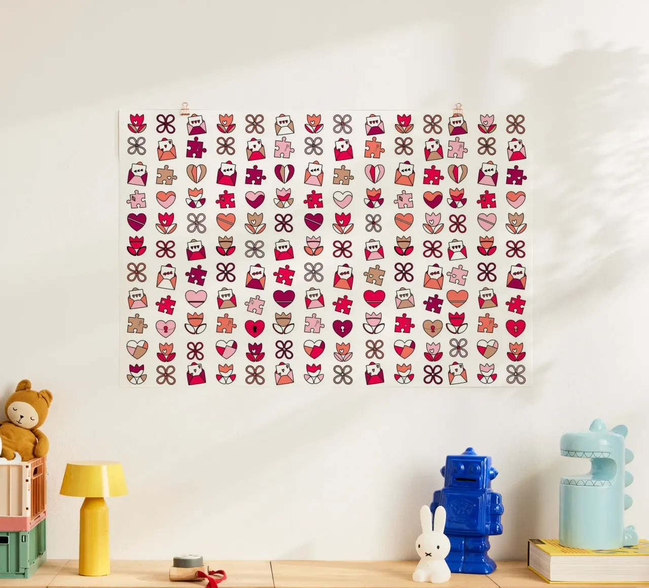 Buon San Valentino Design con cuori e fiori rosa. poster con telaio in alluminio da CreatedbySon
