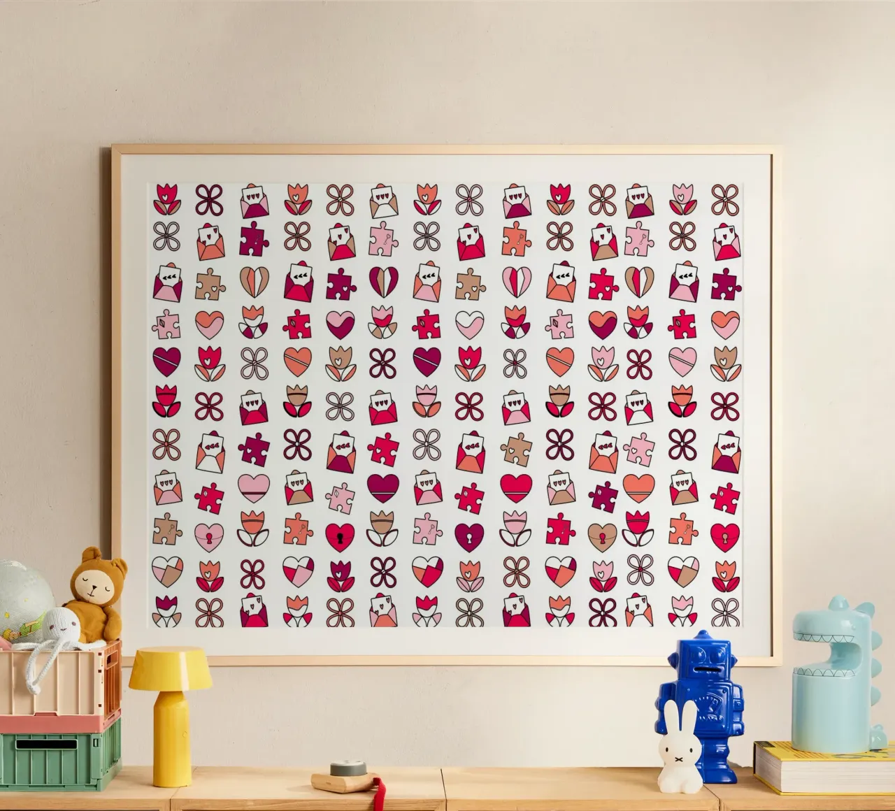 Buon San Valentino Design con cuori e fiori rosa. poster con telaio in alluminio da CreatedbySon