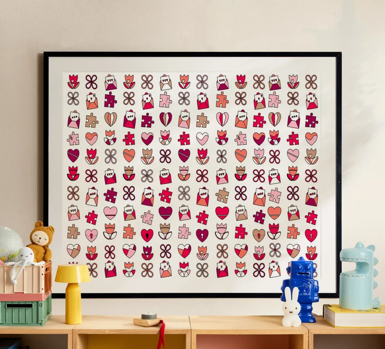 Buon San Valentino Design con cuori e fiori rosa. poster con telaio in alluminio da CreatedbySon