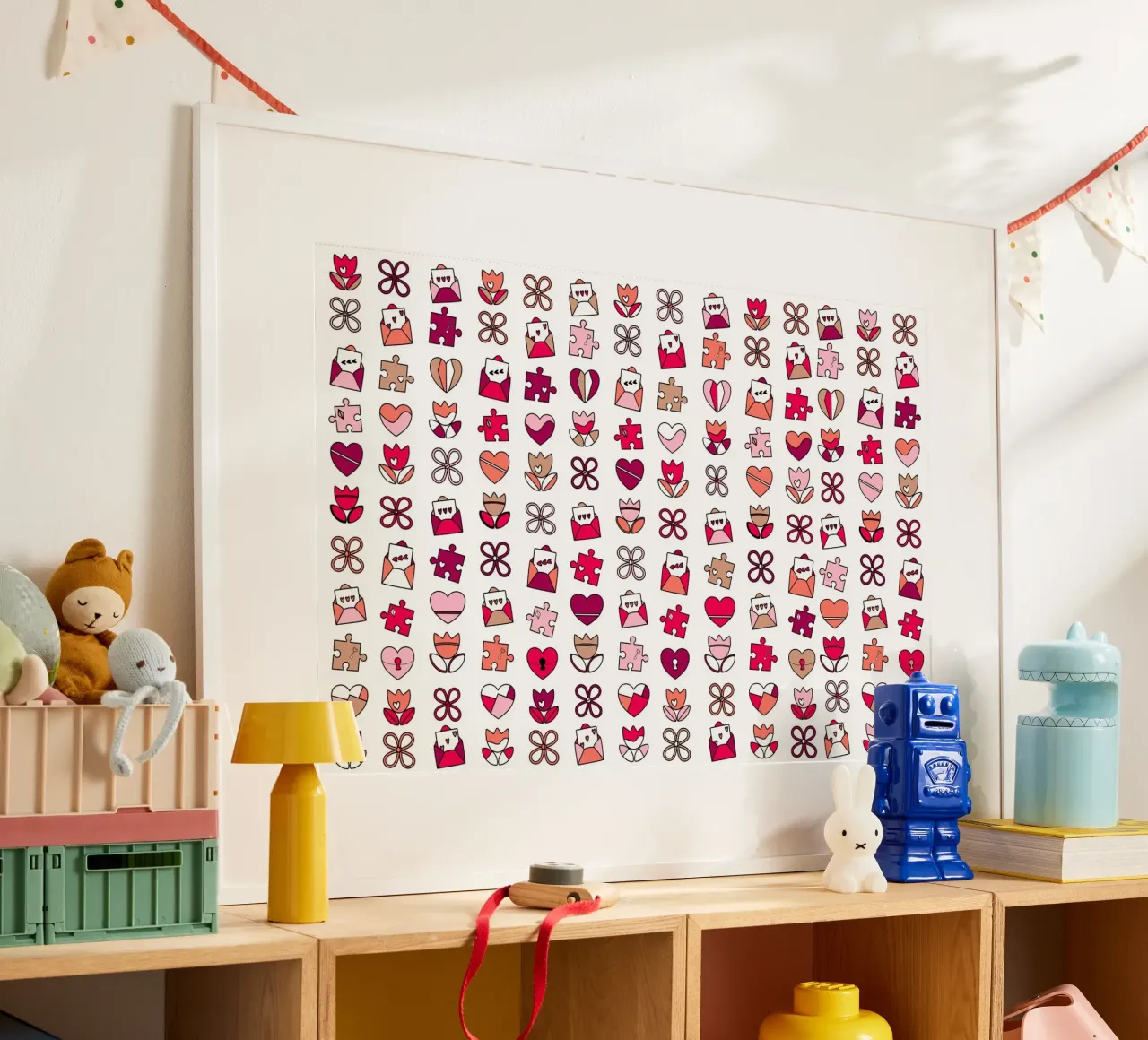 Buon San Valentino Design con cuori e fiori rosa. poster con telaio in alluminio da CreatedbySon
