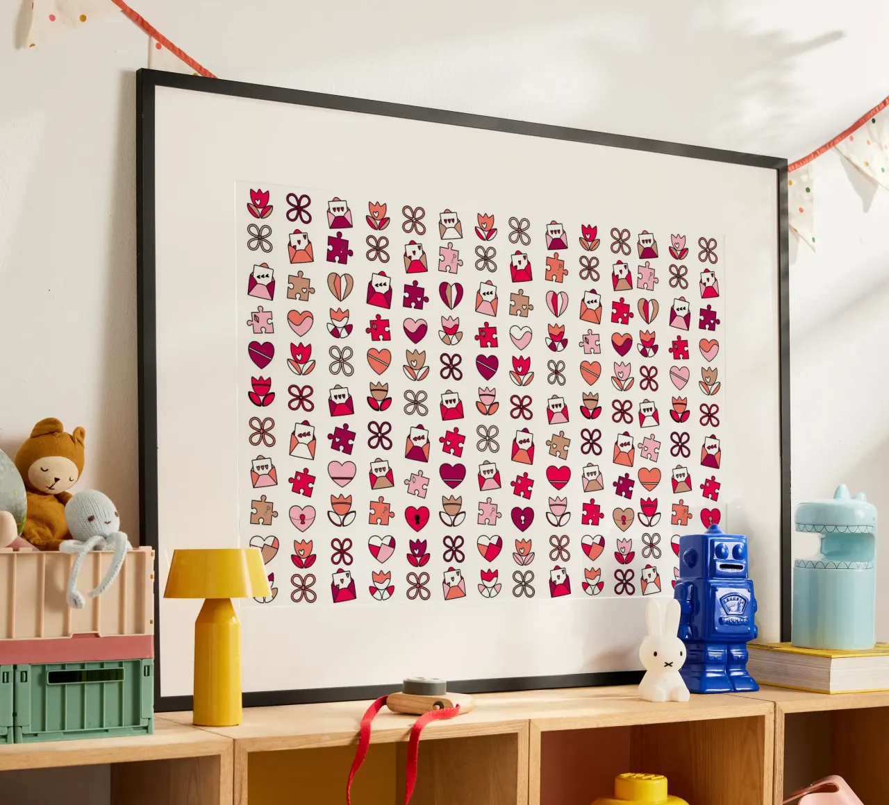 Buon San Valentino Design con cuori e fiori rosa. poster con telaio in alluminio da CreatedbySon