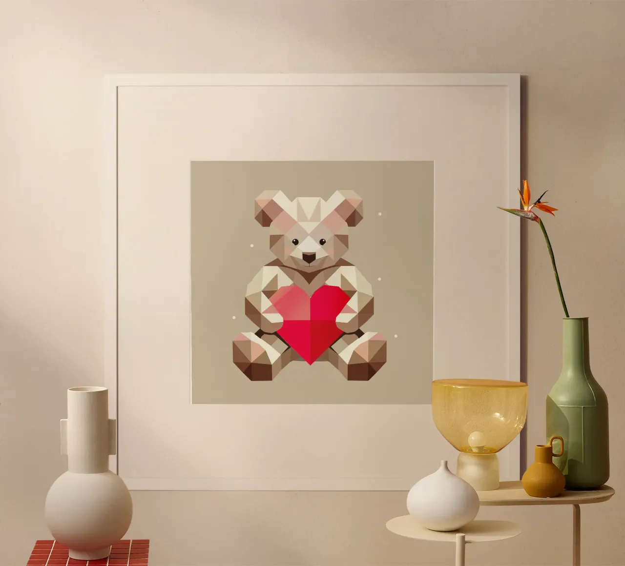 Orsetto geometrico con cuore - Bello e moderno poster con telaio in plastica da namosh