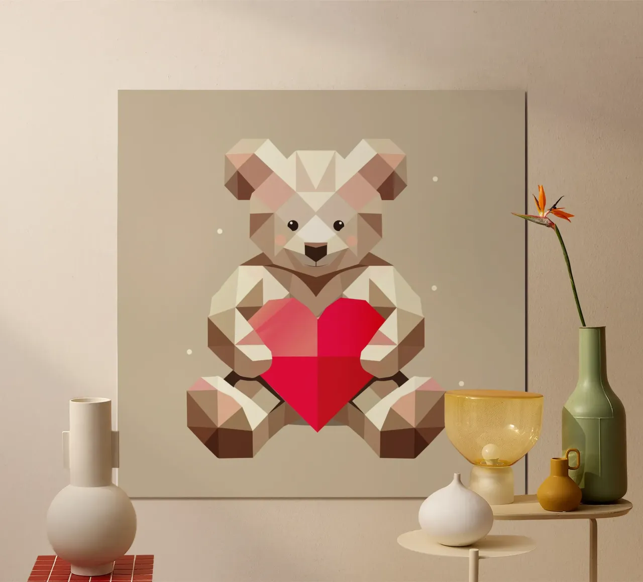 Orsetto geometrico con cuore - Bello e moderno poster con telaio in plastica da namosh