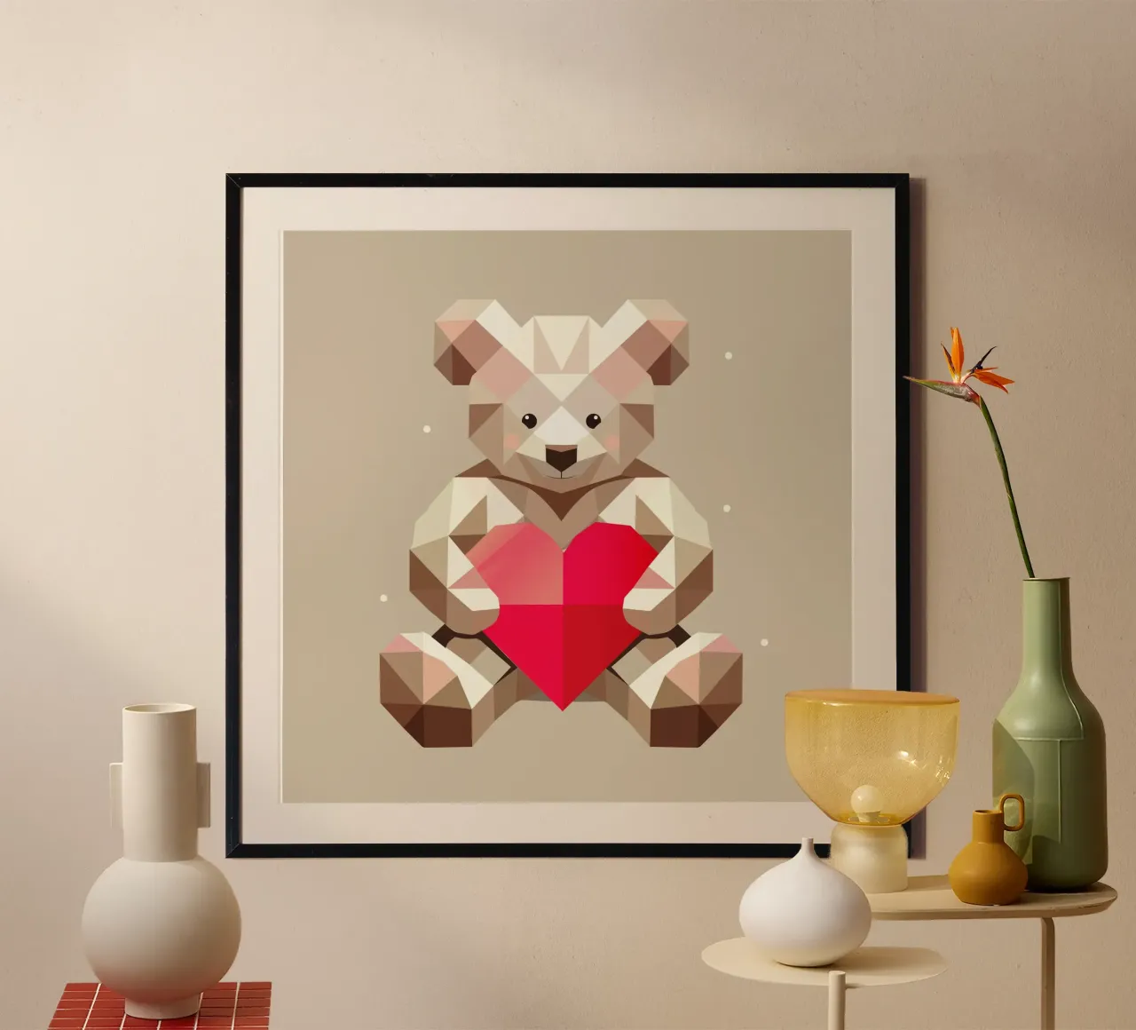 Orsetto geometrico con cuore - Bello e moderno poster con telaio in plastica da namosh