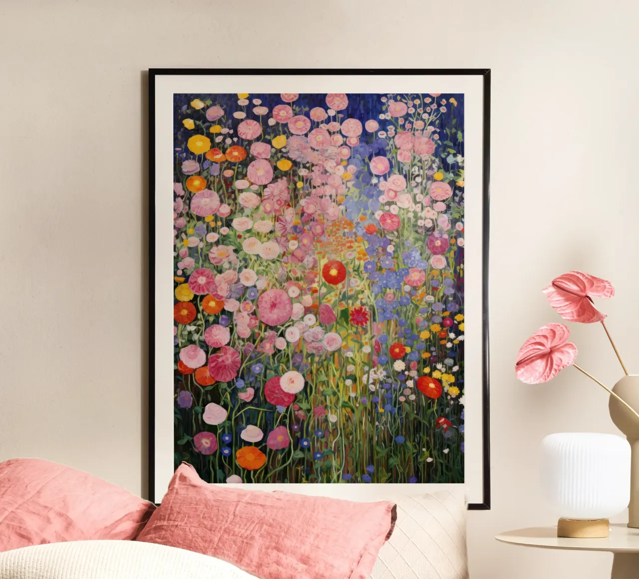 Gustav Klimt, Giardino fiorito di notte poster da Peaches Art Prints