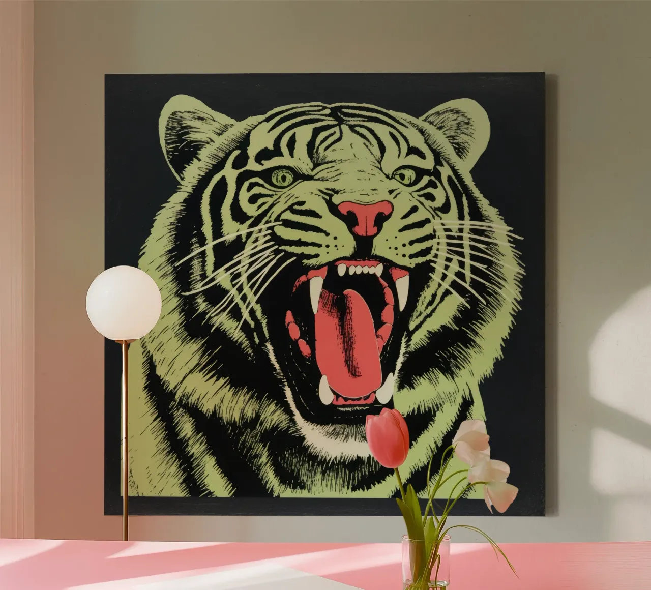 Groene tijger 2 canvas met Baklijst van Minimal Animal Art