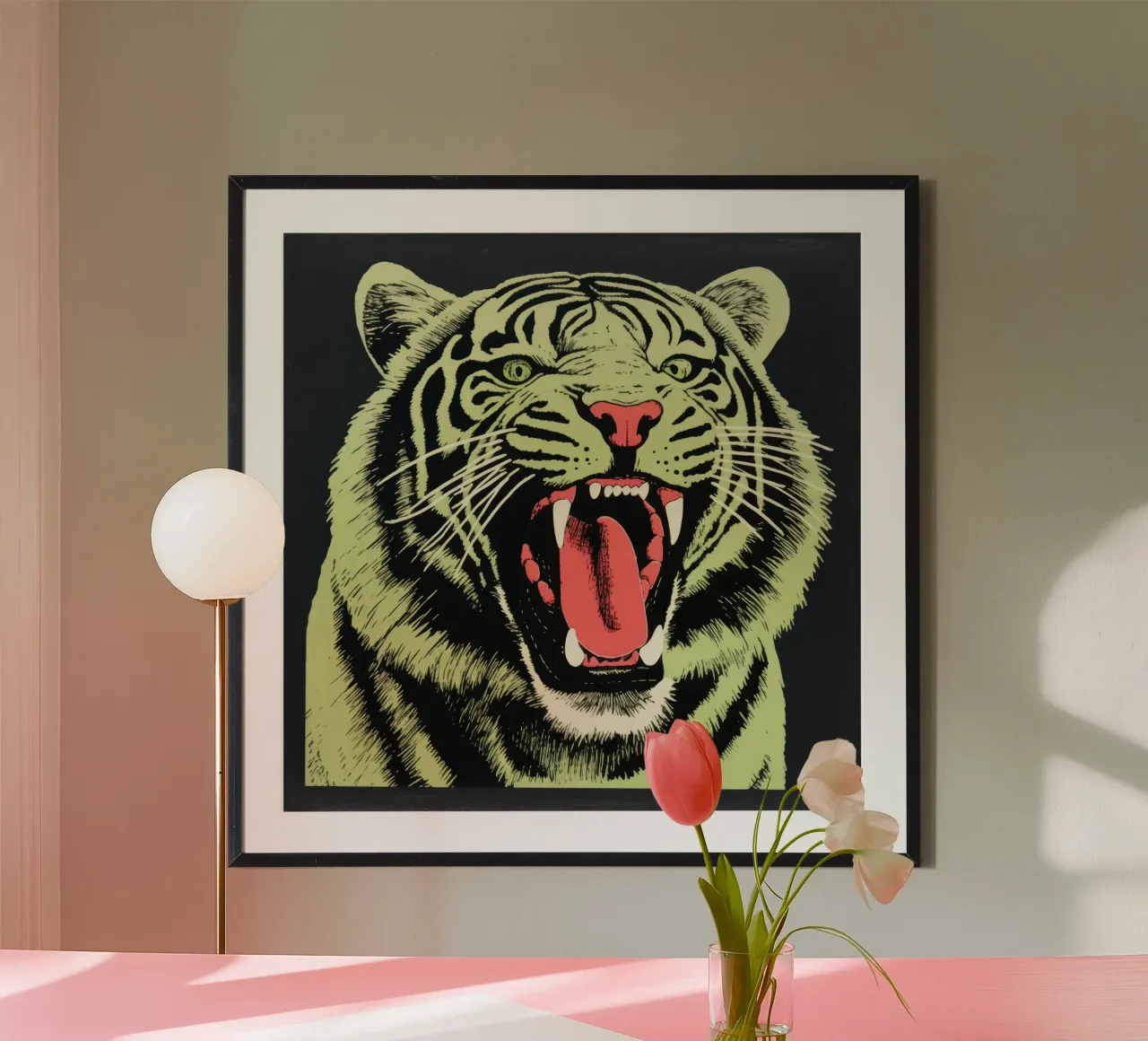 Tigre verde 2 poster con telaio in plastica da Minimal Animal Art