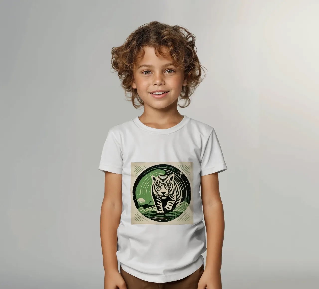 Green Tiger 3 kids t-shirt by Minimal Animal Art