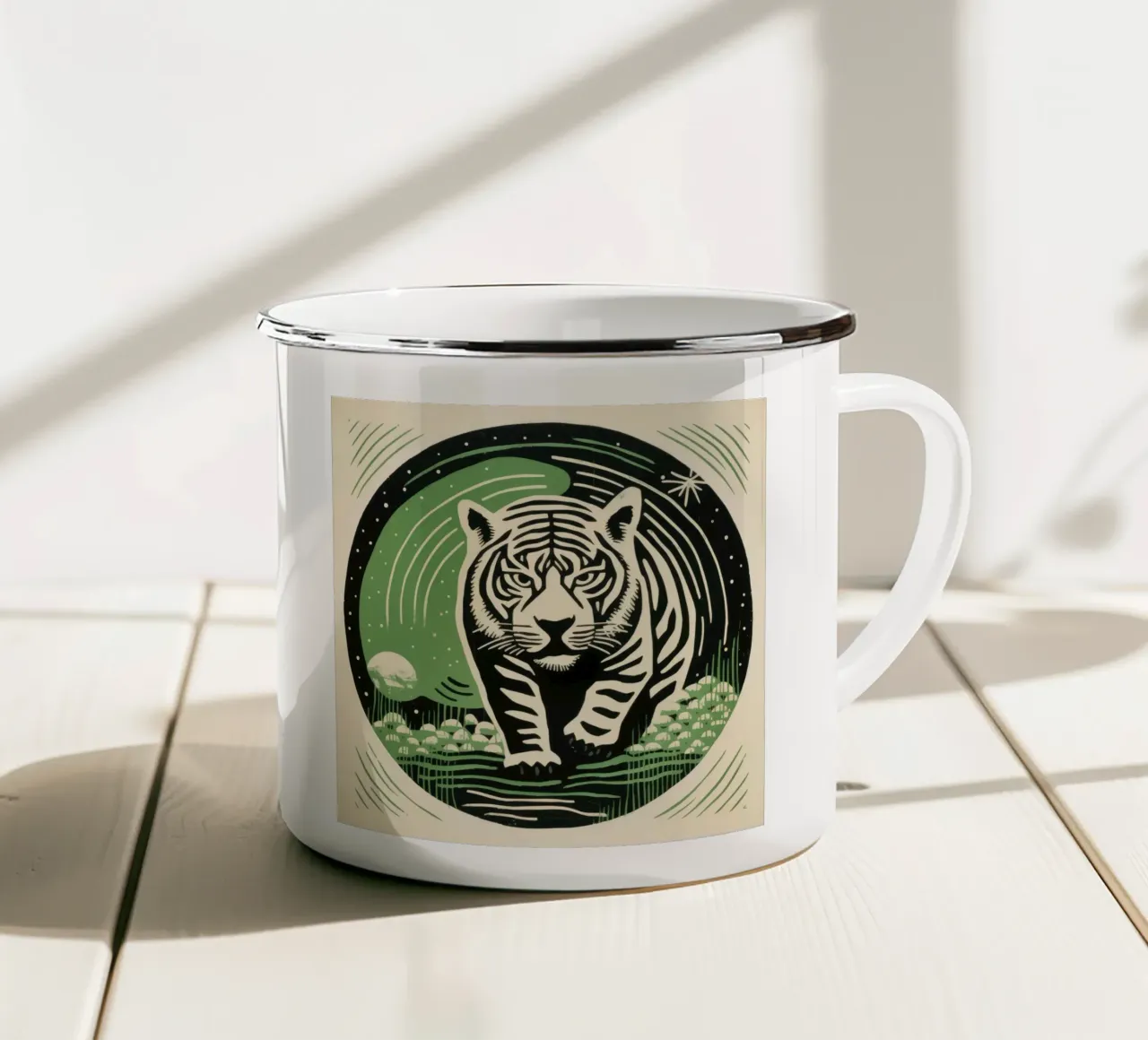 Tigre Verde 3 tazza in smalto da Minimal Animal Art