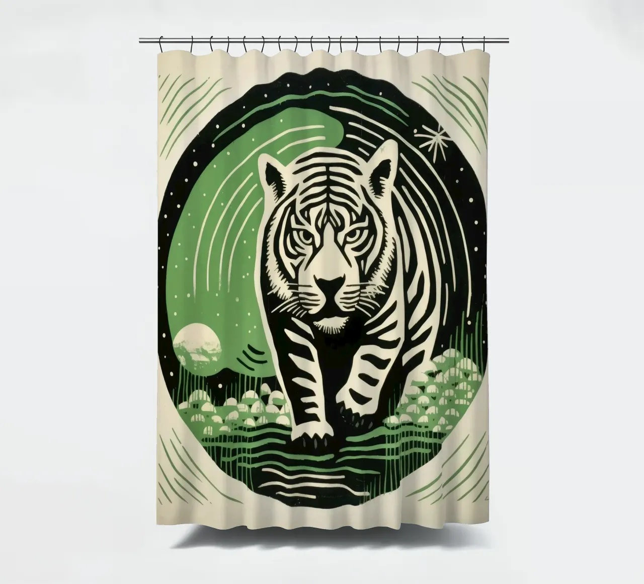 Green Tiger 3 shower curtain by Minimal Animal Art
