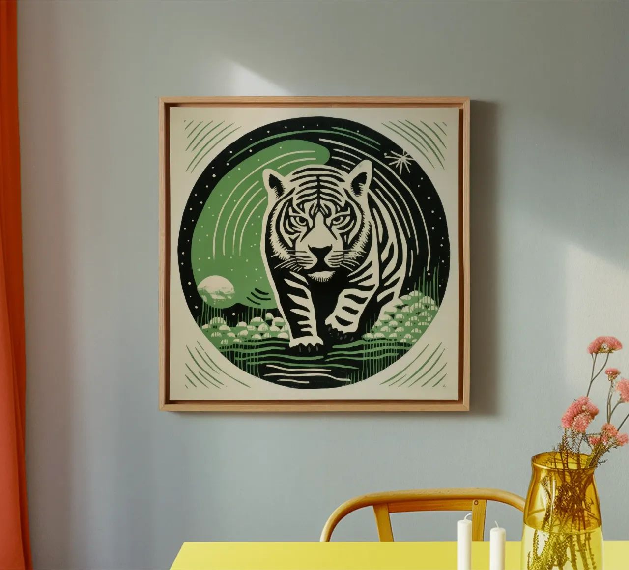 Groene tijger 3 canvas met Baklijst van Minimal Animal Art