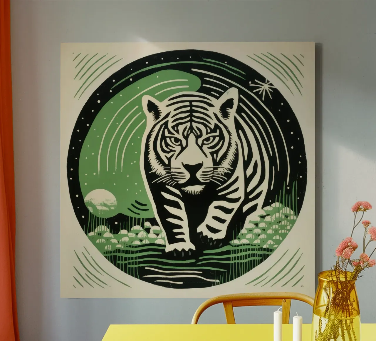 Groene tijger 3 canvas met Baklijst van Minimal Animal Art