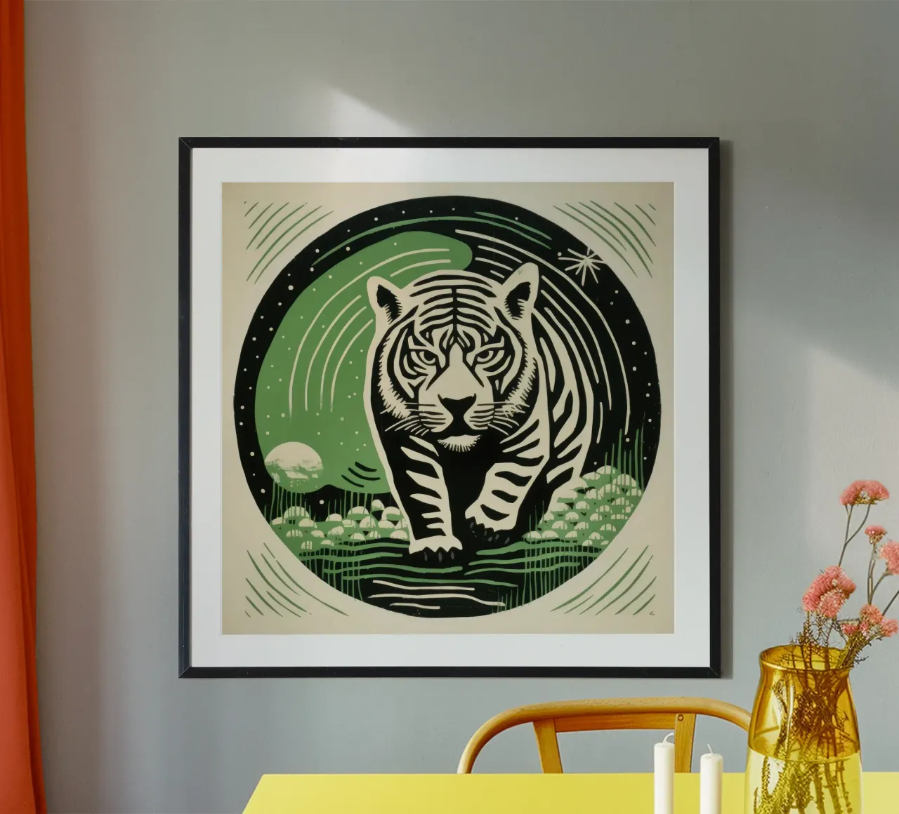 Tigre Verde 3 poster con telaio in legno da Minimal Animal Art