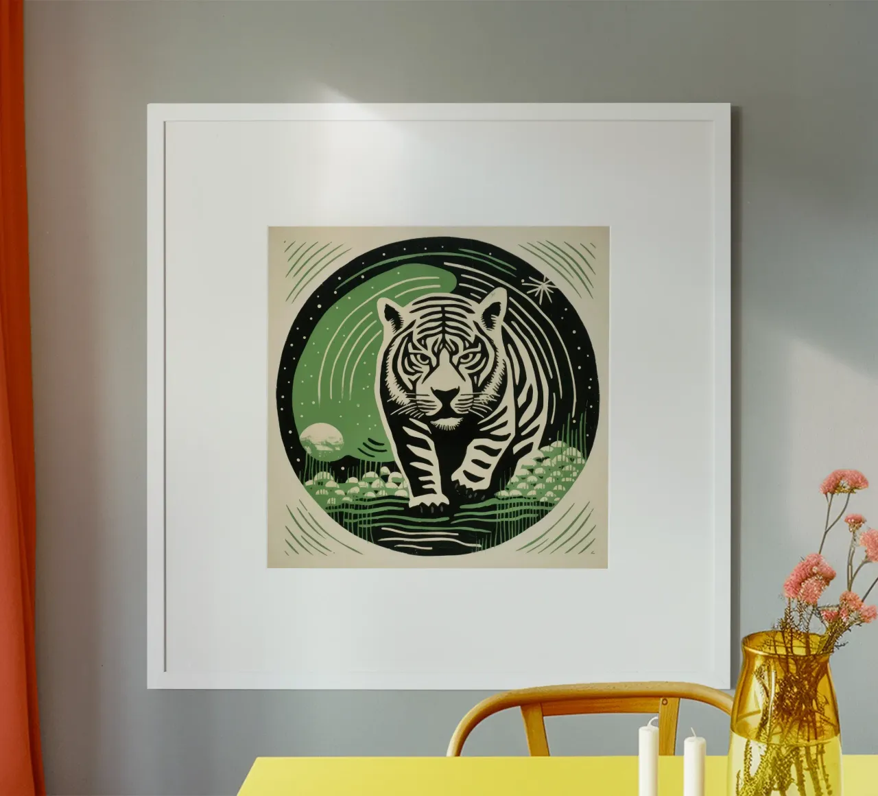 Tigre Verde 3 poster con telaio in legno da Minimal Animal Art