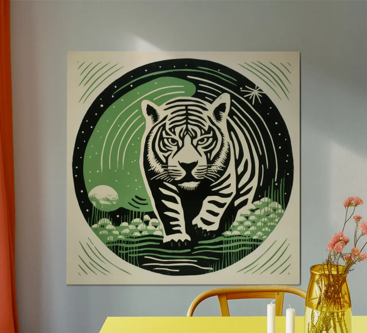 Tigre Verde 3 poster con telaio in legno da Minimal Animal Art