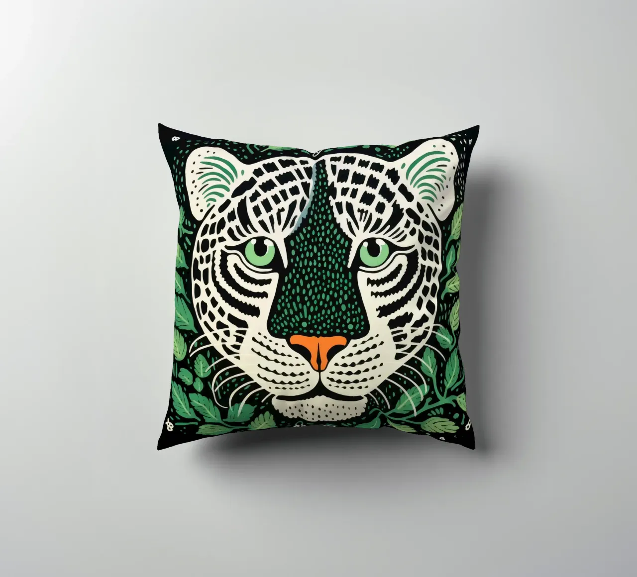 Green Tiger 4 decorative cushion by Minimal Animal Art