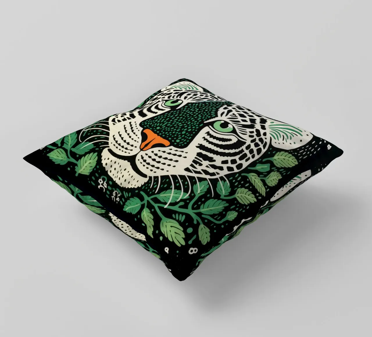 Green Tiger 4 decorative cushion by Minimal Animal Art