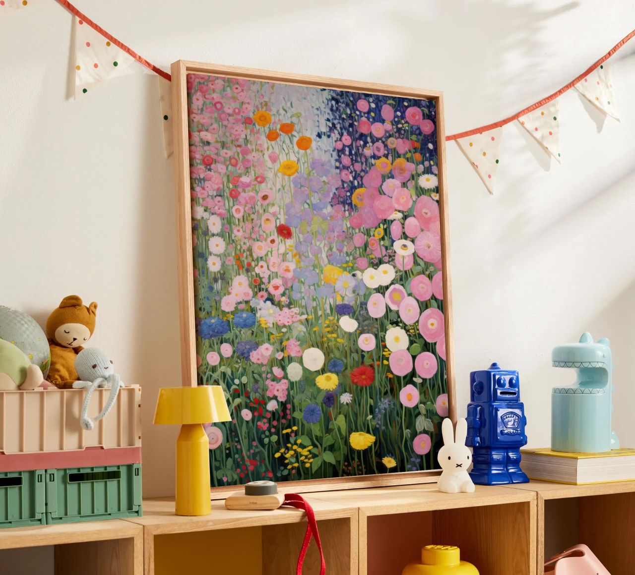 Gustav Klimt Blumen Garten Rosa Leinwand von Peaches Art Prints
