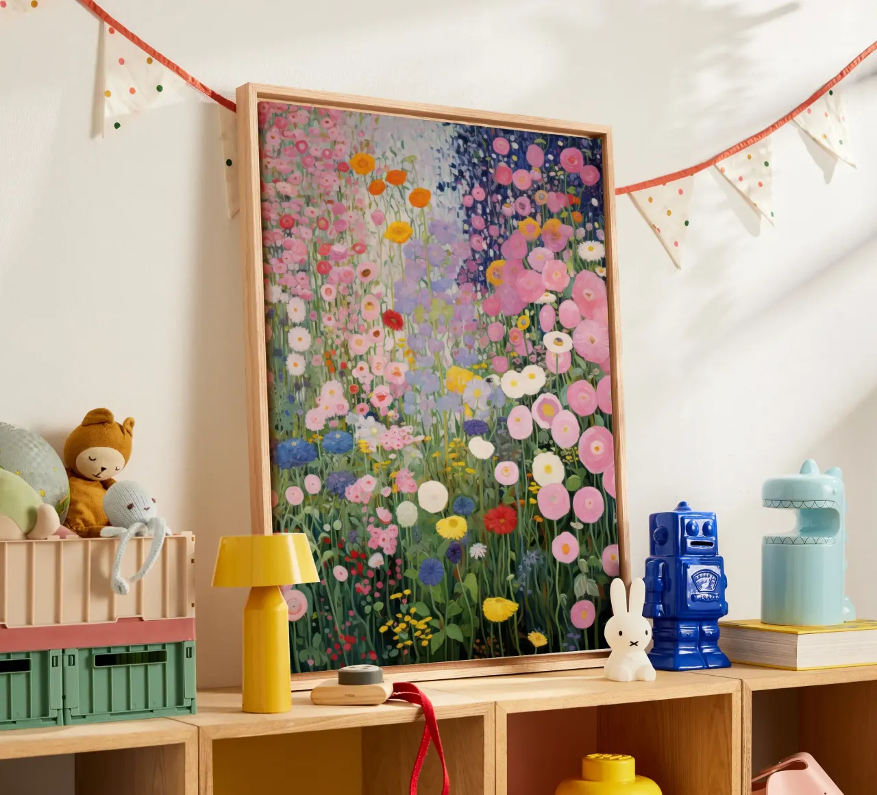 Gustav Klimt Fiori Giardino Rosa tela con Cornice a cassetta da Peaches Art Prints