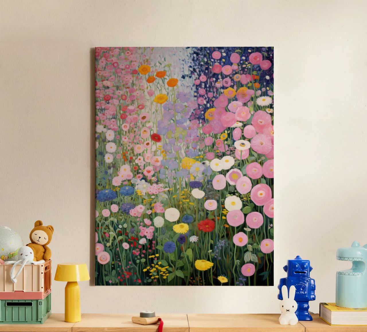 Gustav Klimt Blumen Garten Rosa Leinwand von Peaches Art Prints
