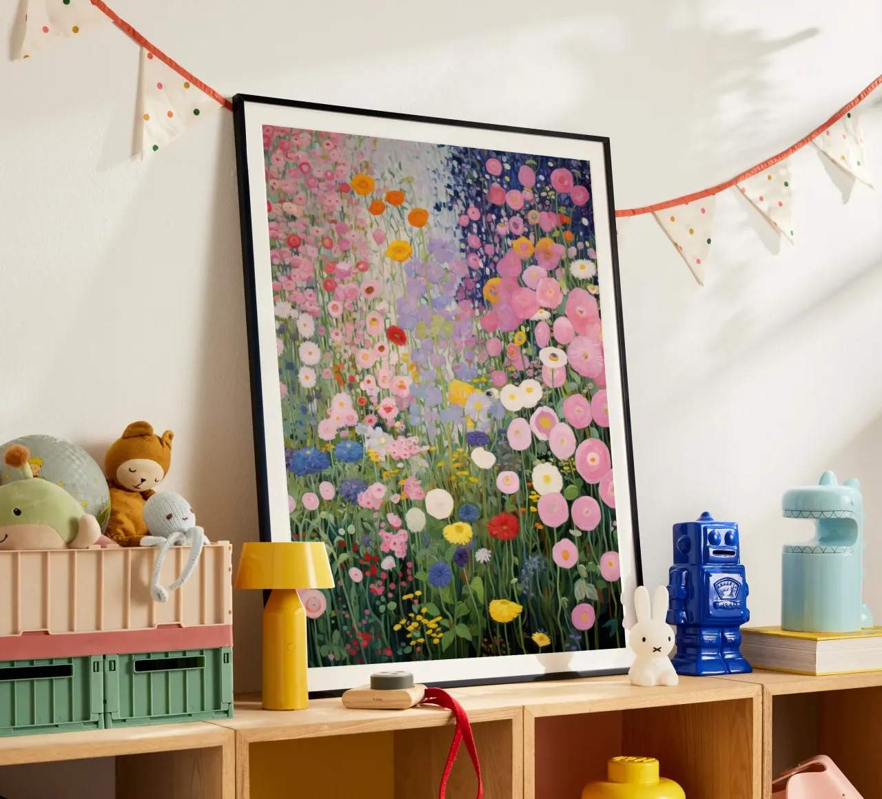 Gustav Klimt Flowers Garden Pink poster by Peaches Art Prints