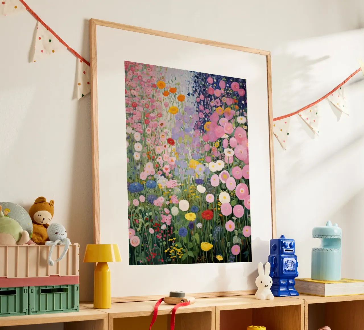 Gustav Klimt Flowers Garden Pink poster by Peaches Art Prints