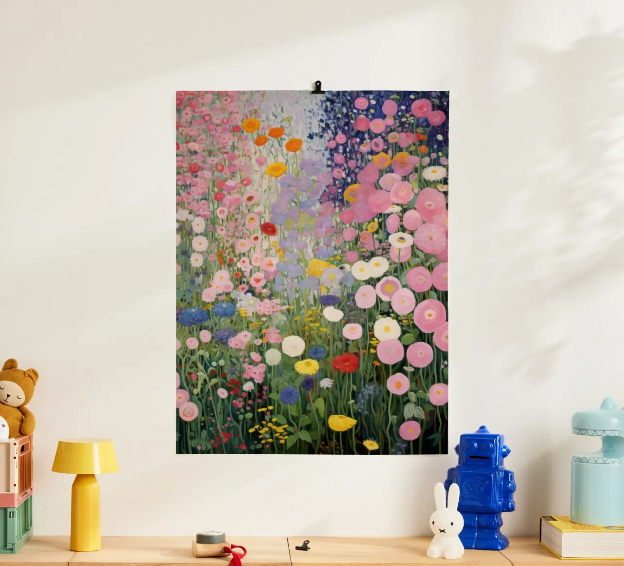 Gustav Klimt Flowers Garden Pink poster by Peaches Art Prints