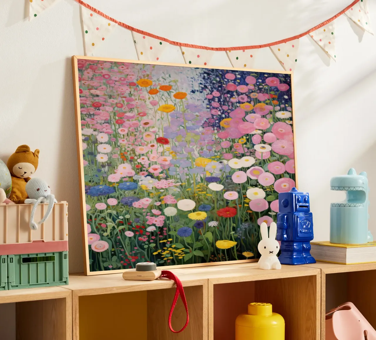 Gustav Klimt Flowers Garden Pink poster by Peaches Art Prints