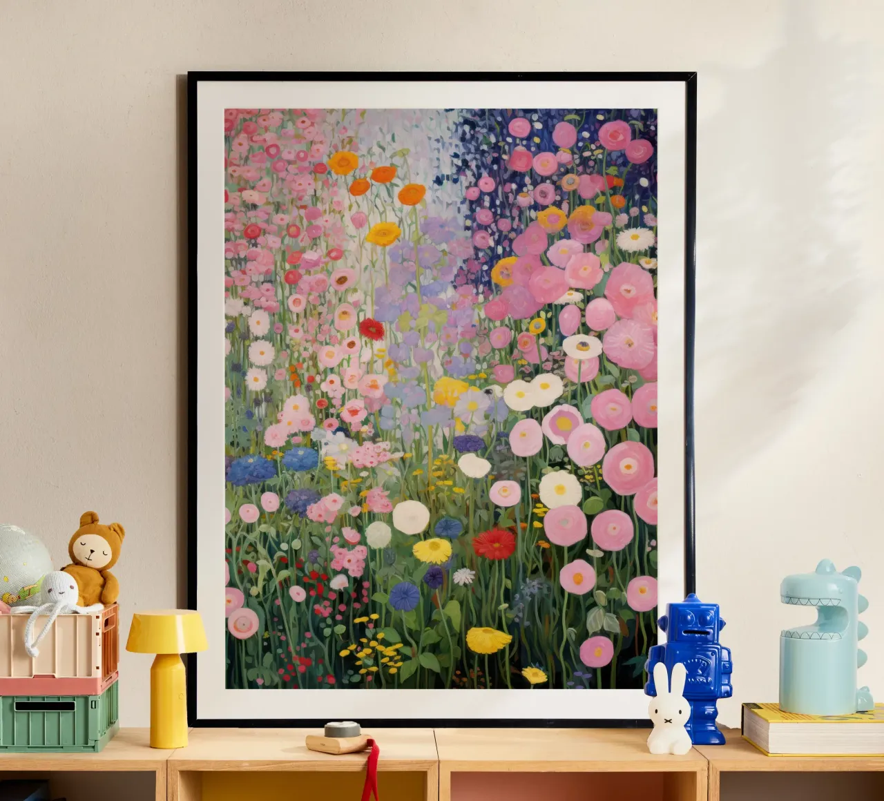 Gustav Klimt Flowers Garden Pink poster by Peaches Art Prints
