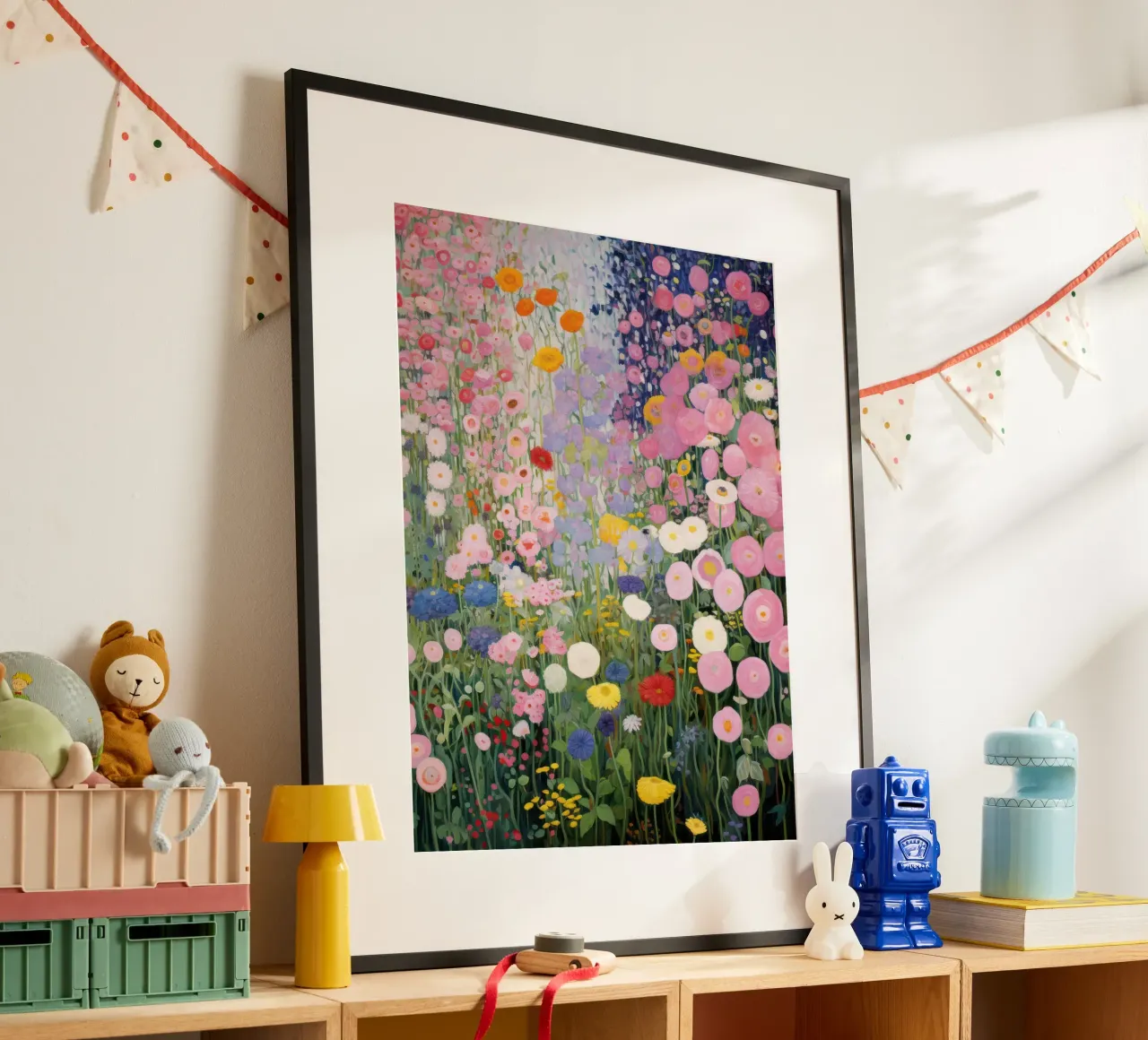Gustav Klimt Flowers Garden Pink poster by Peaches Art Prints