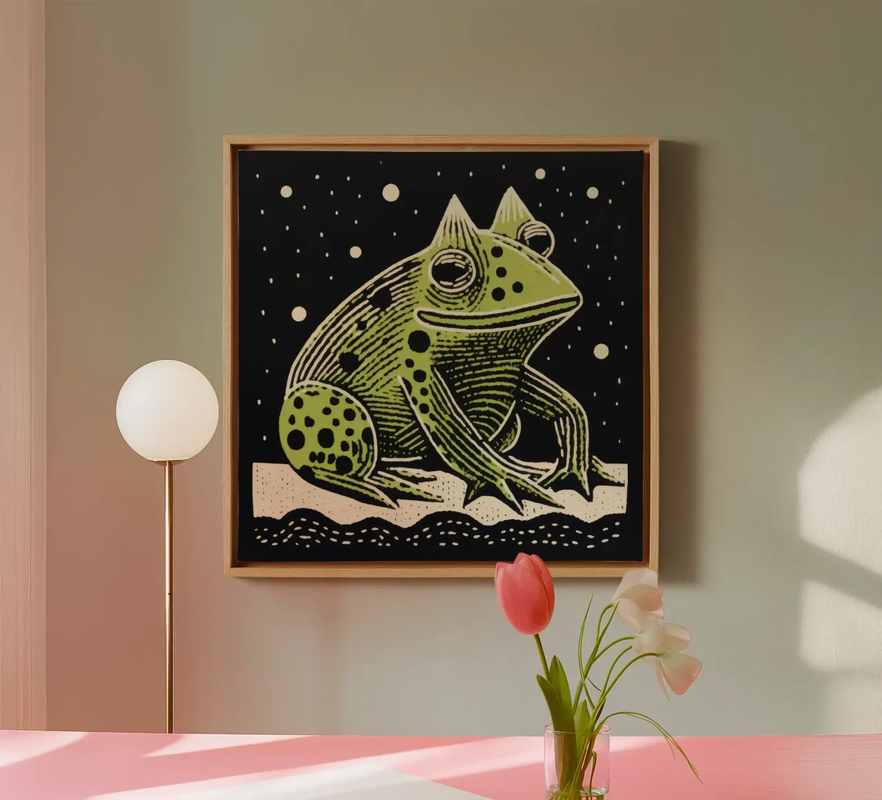 Crapaud vert 3 toile avec Caisse américaine de Minimal Animal Art