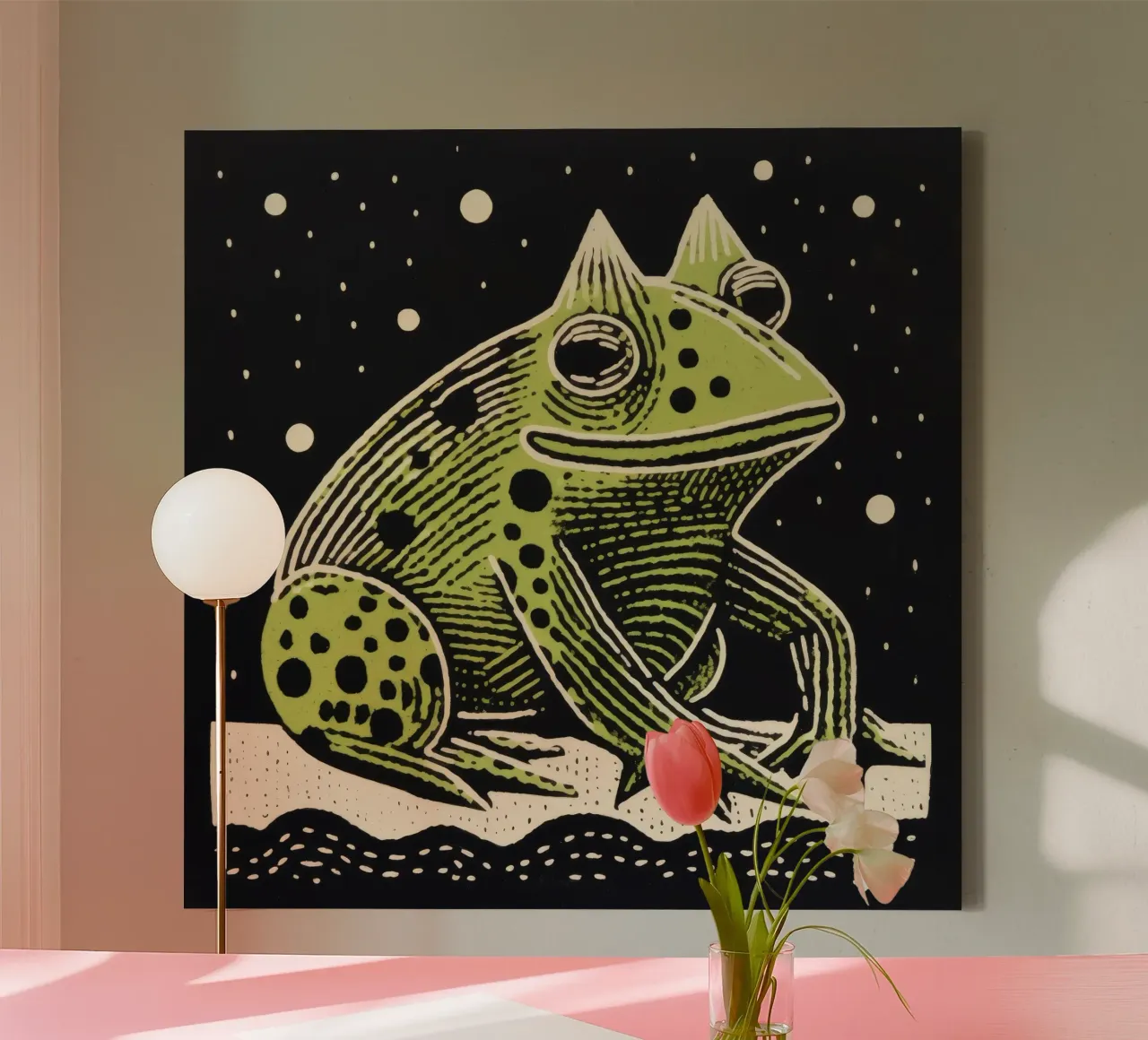 Crapaud vert 3 toile avec Caisse américaine de Minimal Animal Art