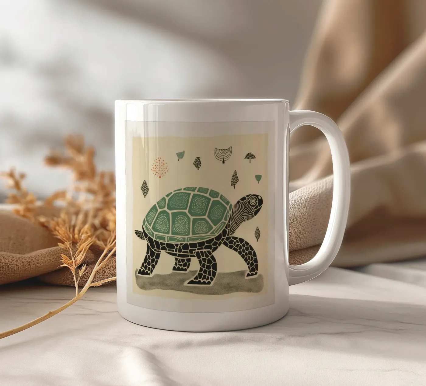 Green Tortoise ceramic mug by Minimal Animal Art