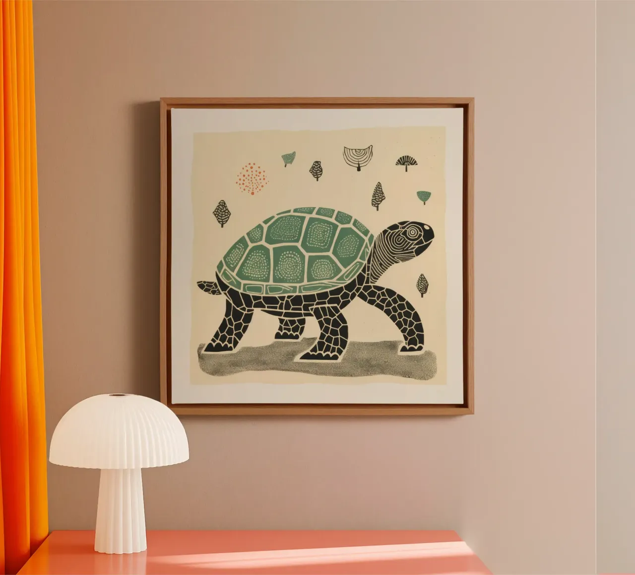 Groene schildpad 1 canvas met Baklijst van Minimal Animal Art