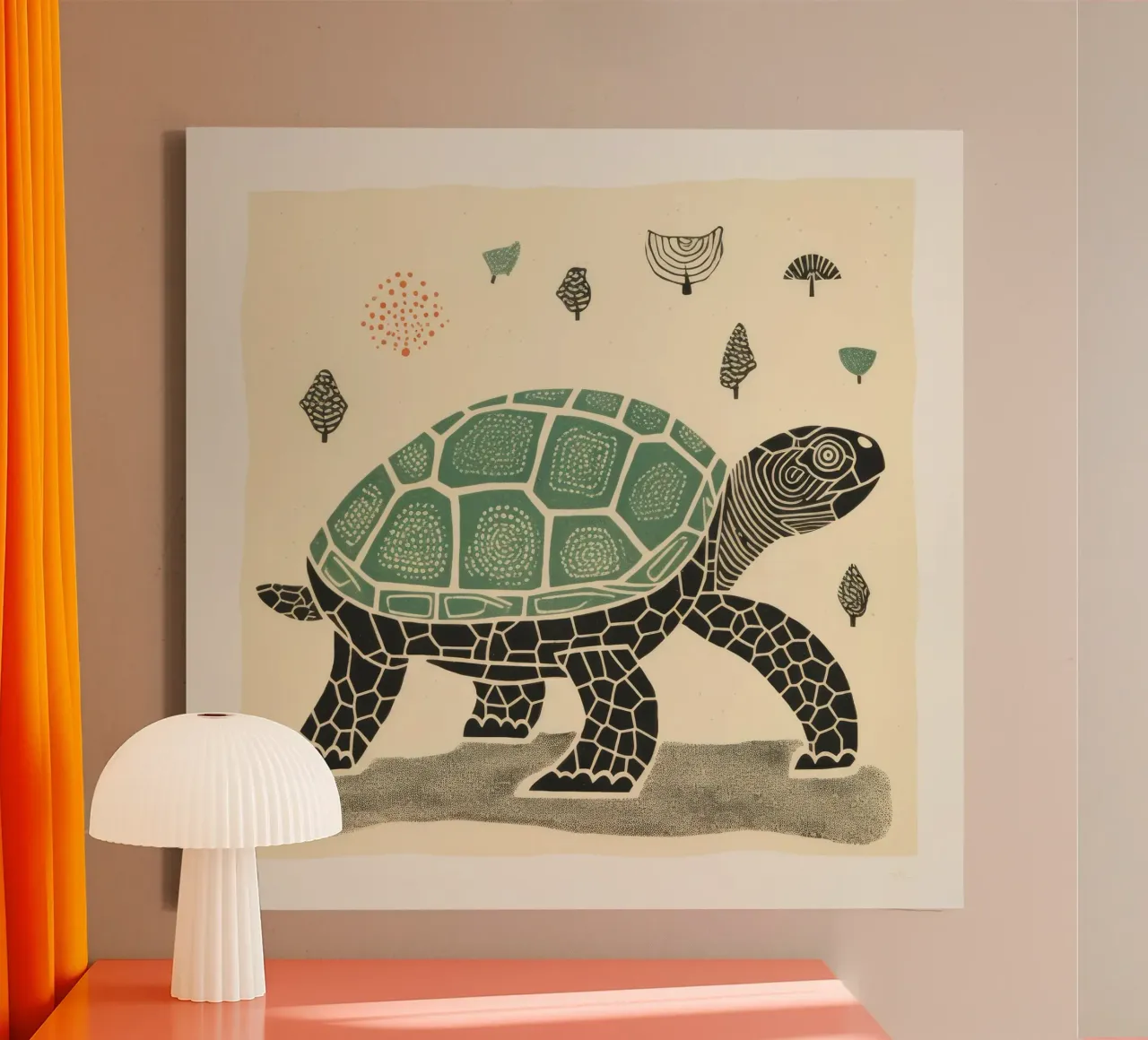 Groene schildpad 1 canvas met Baklijst van Minimal Animal Art