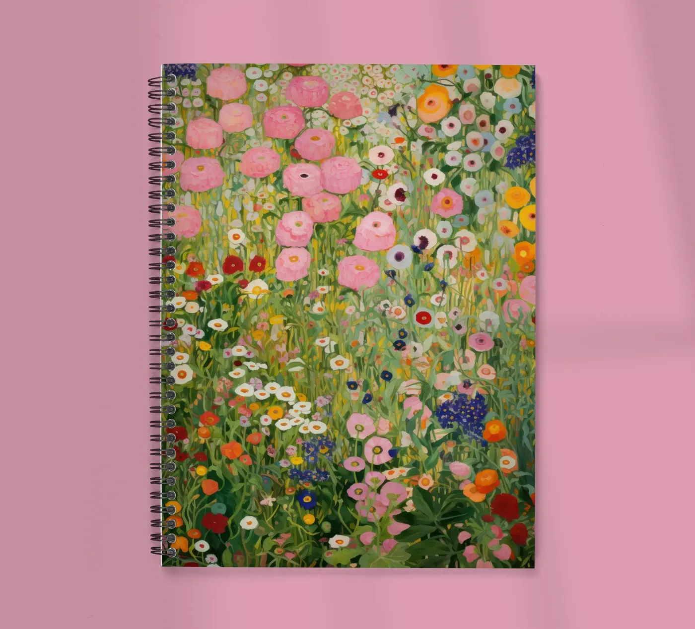 Gustav Klimt, Giardino di fiori rosa e verde diario ad anelli da Peaches Art Prints