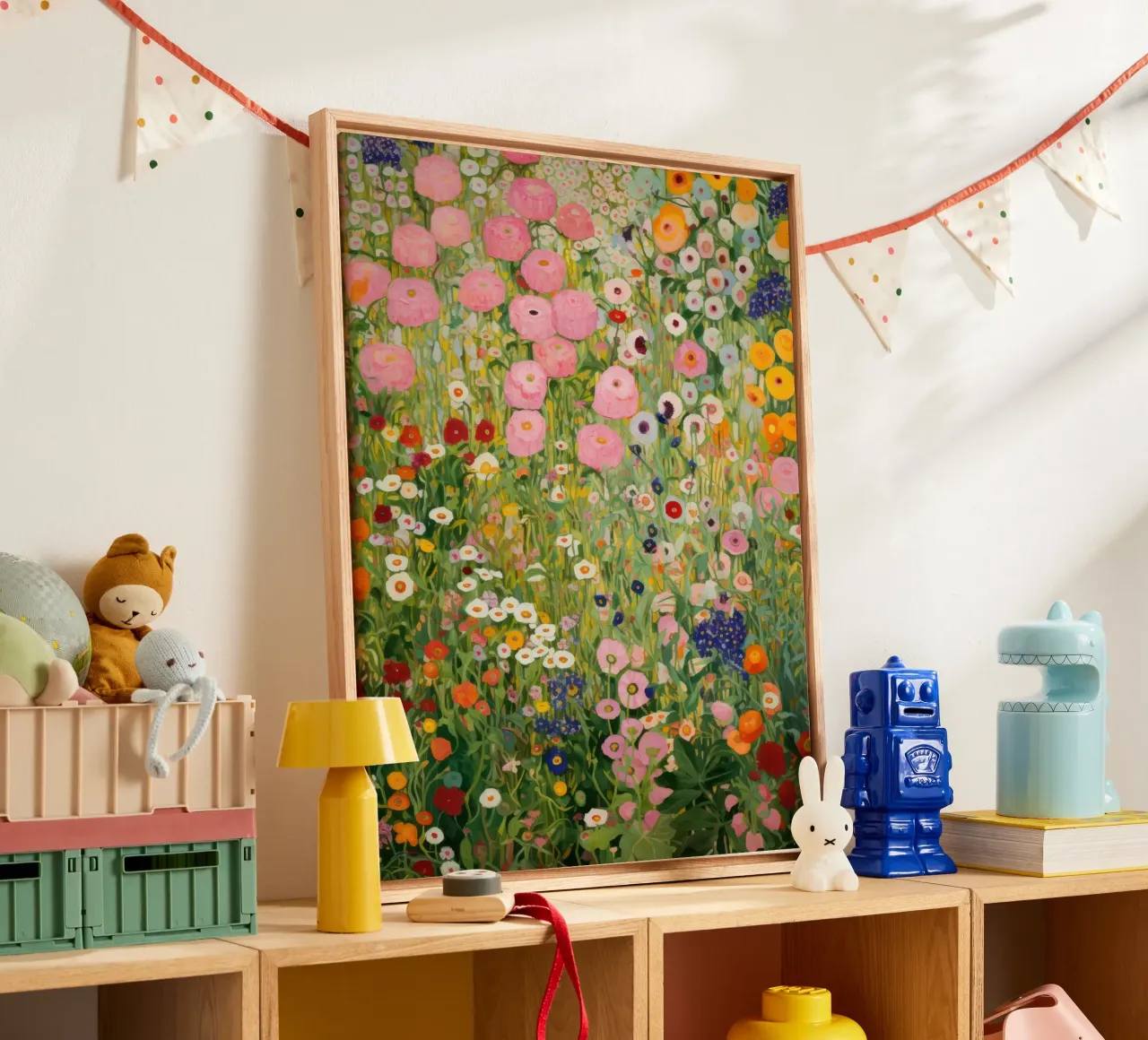 Gustav Klimt, Giardino di fiori rosa e verde tela con Cornice a cassetta da Peaches Art Prints