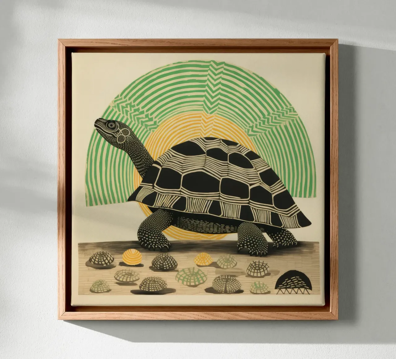Groene schildpad 2 canvas met Baklijst van Minimal Animal Art