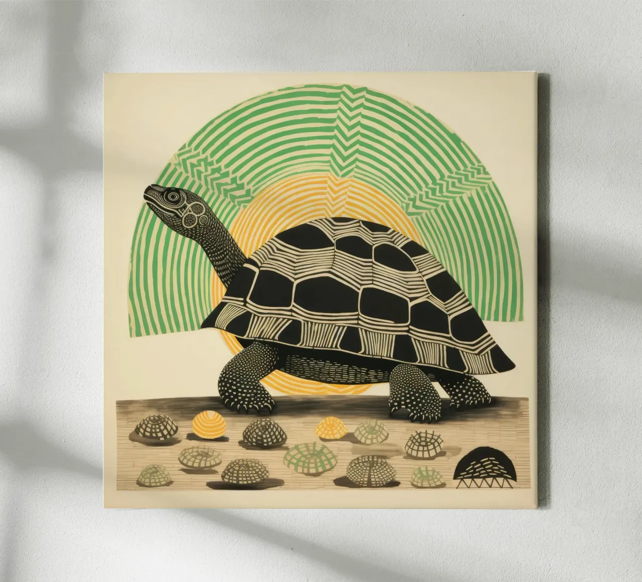 Groene schildpad 2 canvas met Baklijst van Minimal Animal Art