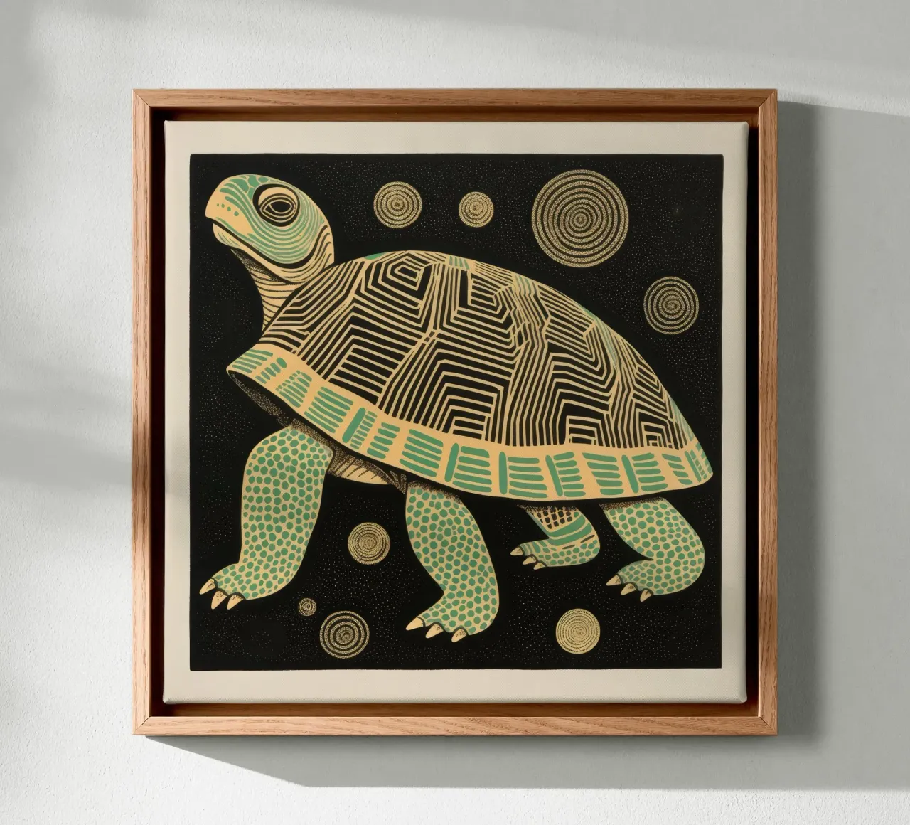 Groene schildpad 4 canvas met Baklijst van Minimal Animal Art