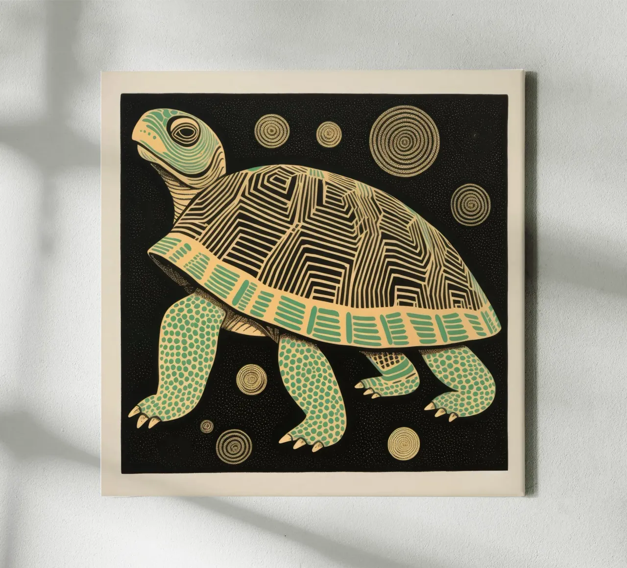 Groene schildpad 4 canvas met Baklijst van Minimal Animal Art