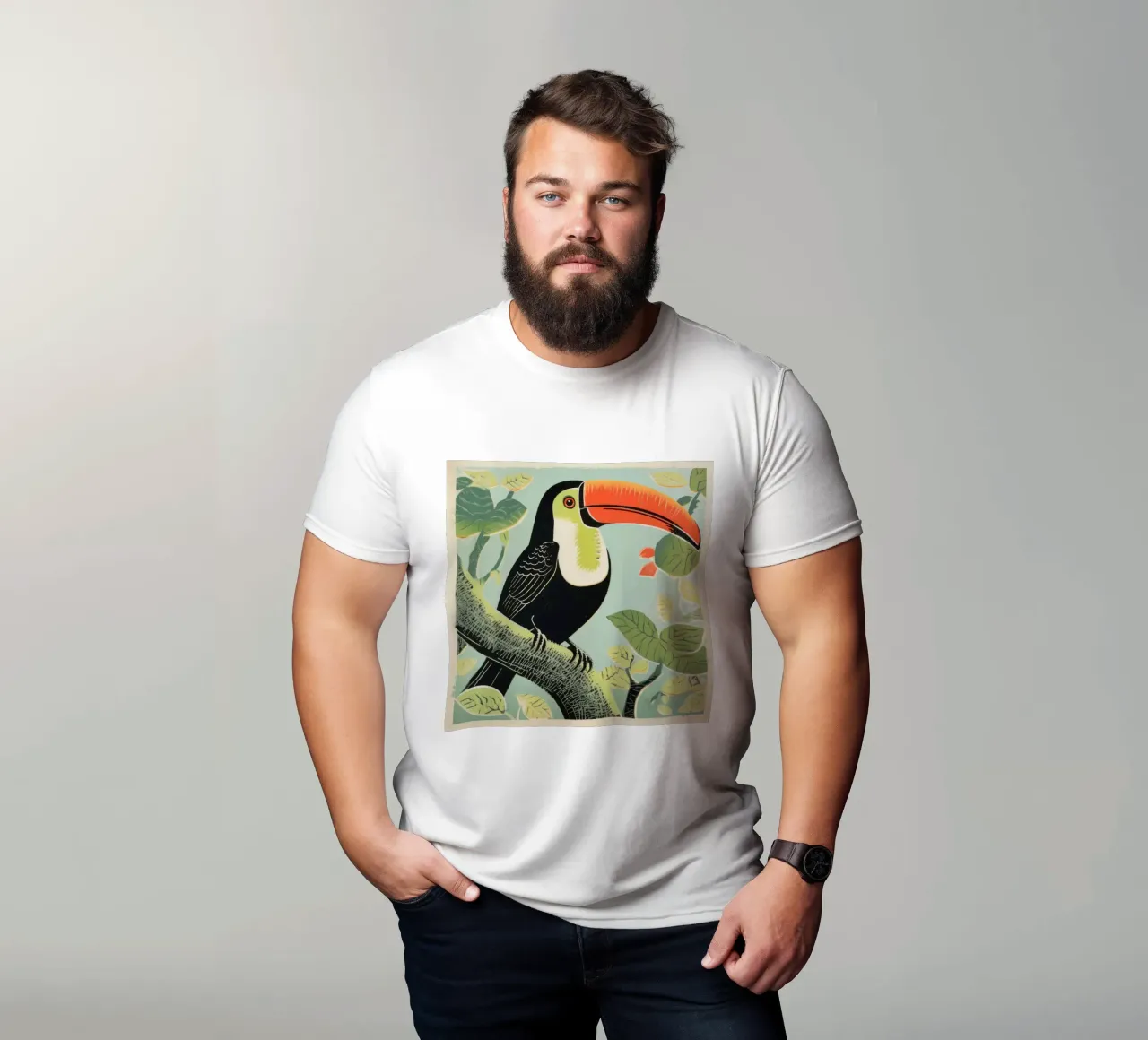 Tucano verde 1 t-shirt da Minimal Animal Art