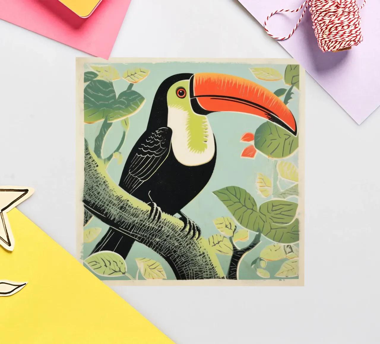 Toucan vert 1 autocollant de Minimal Animal Art