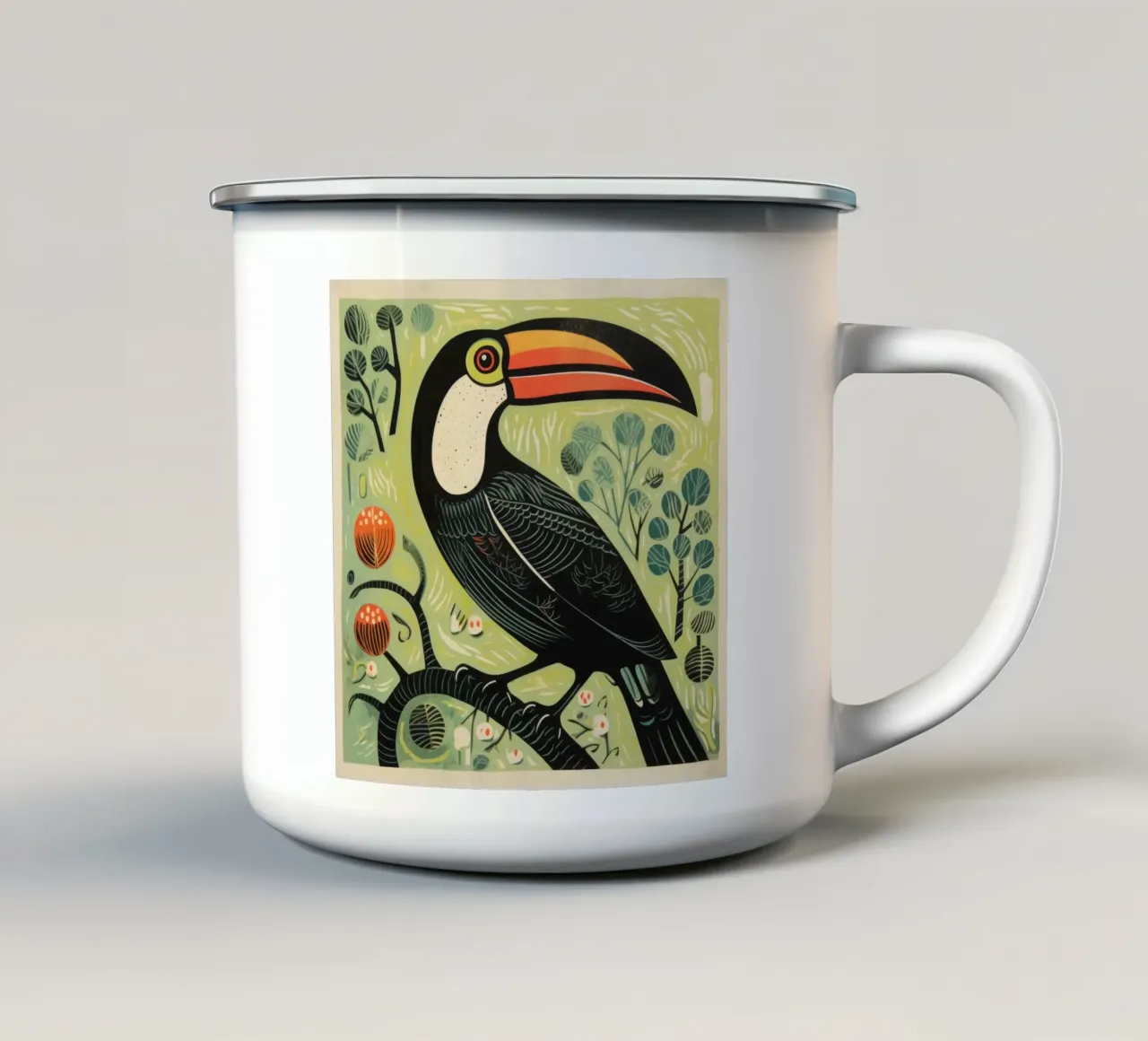 Tucano verde 2 tazza in smalto da Minimal Animal Art