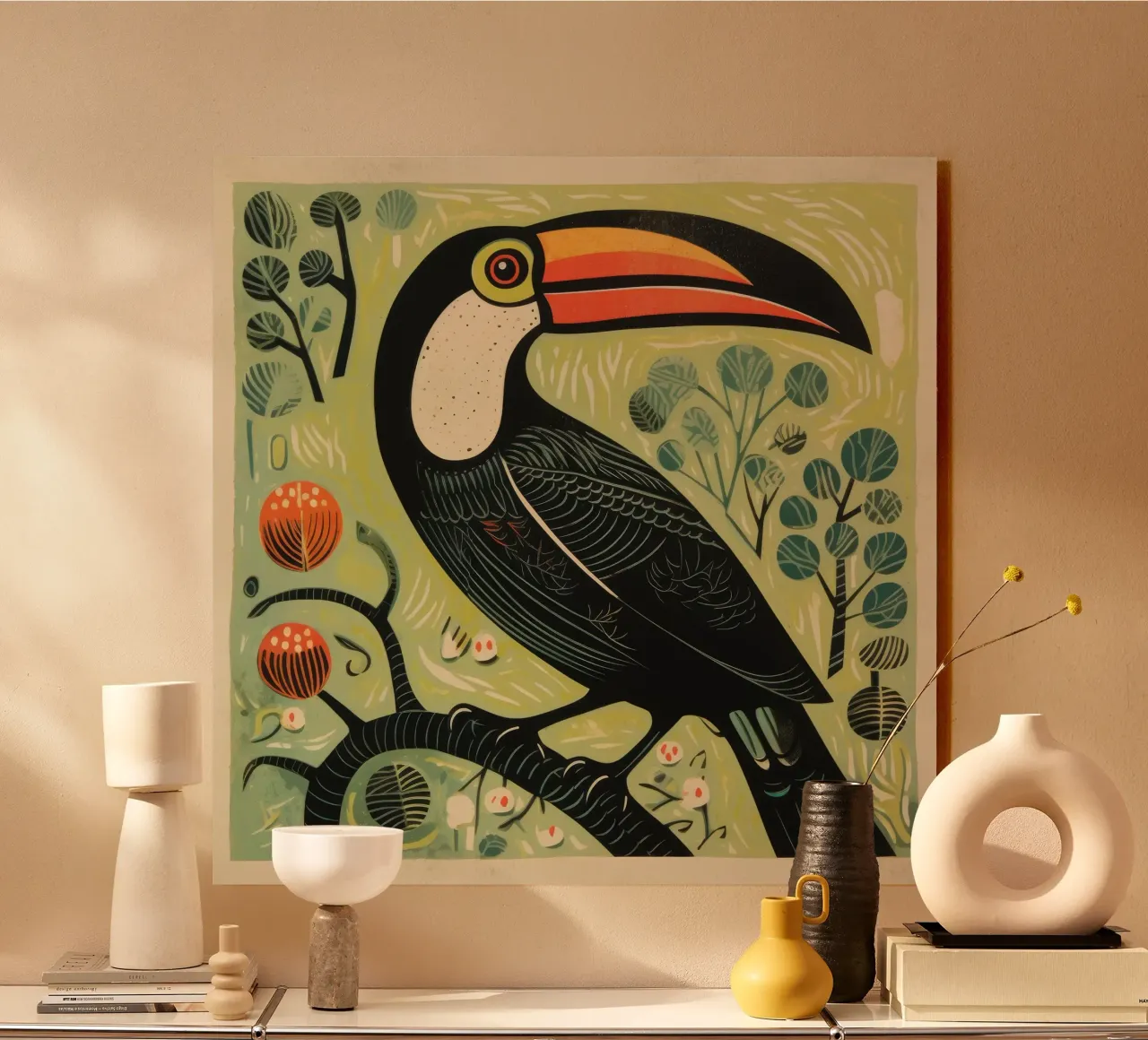 Tucano verde 2 alluminio dibond da Minimal Animal Art