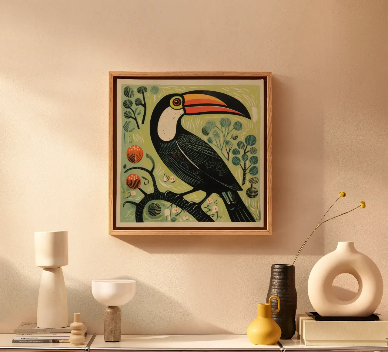 Groene toekan 2 canvas met Baklijst van Minimal Animal Art