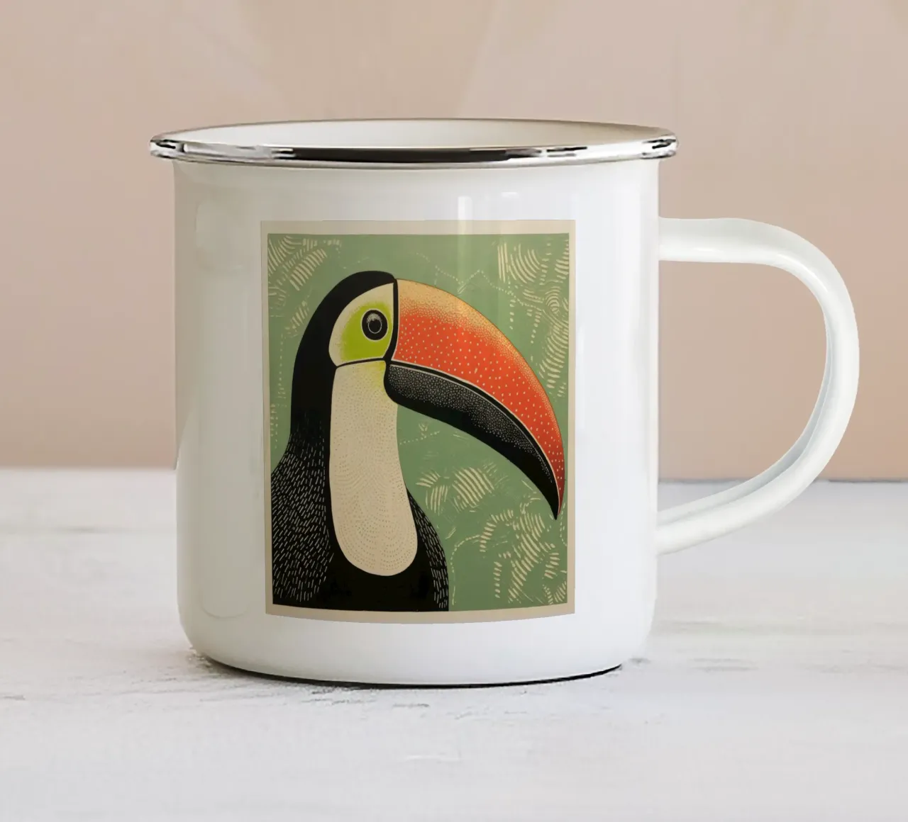 Tucano verde 3 tazza in smalto da Minimal Animal Art