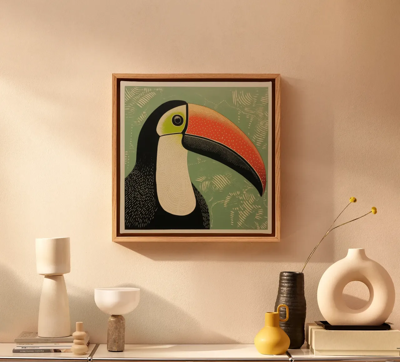 Groene toekan 3 canvas met Baklijst van Minimal Animal Art