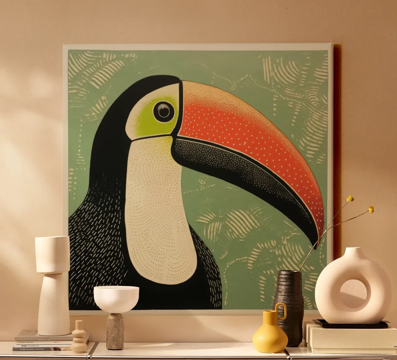 Groene toekan 3 canvas met Baklijst van Minimal Animal Art